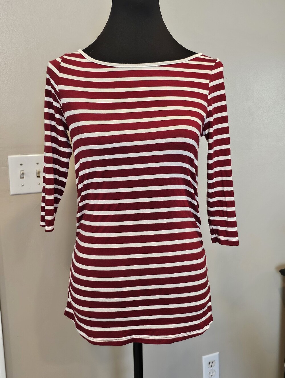 Laila Jayde Red and White Striped Boatneck  Top